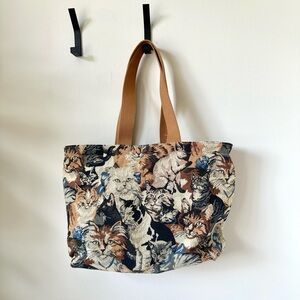 VTG 80s 90s NWT Accessories Unlimited Made In Maine Cat Print Tapestry Tote Bag